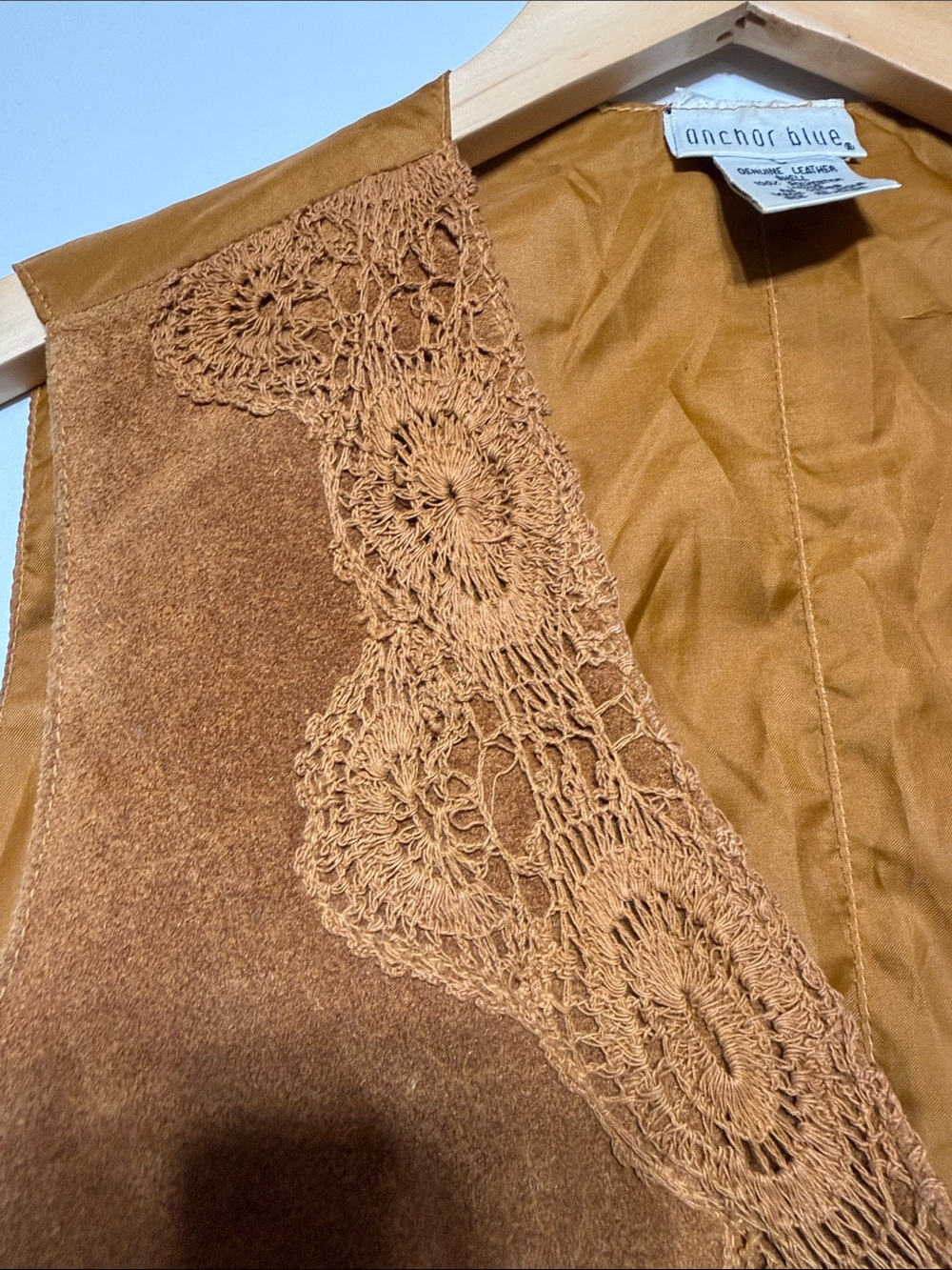 Anchor Blue Vintage Suede Leather Vest featuring lace embroidery details - Picture 8 of 15